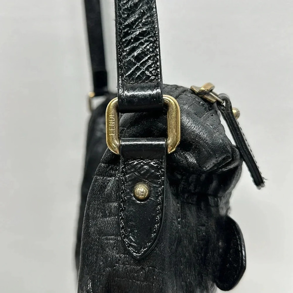 Fendi FF Quilted Coated Canvas Embossed Crossbody Bag Purse Designer Black Gold - Picture 12 of 17